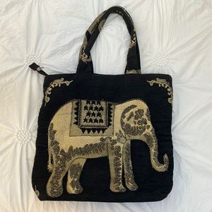 Elephant appliqué and beaded pocketbook Bag or tote